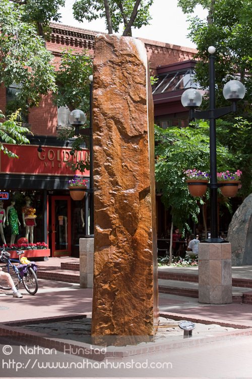 A fountain on the Pearl Street Mall in Boulder, CO